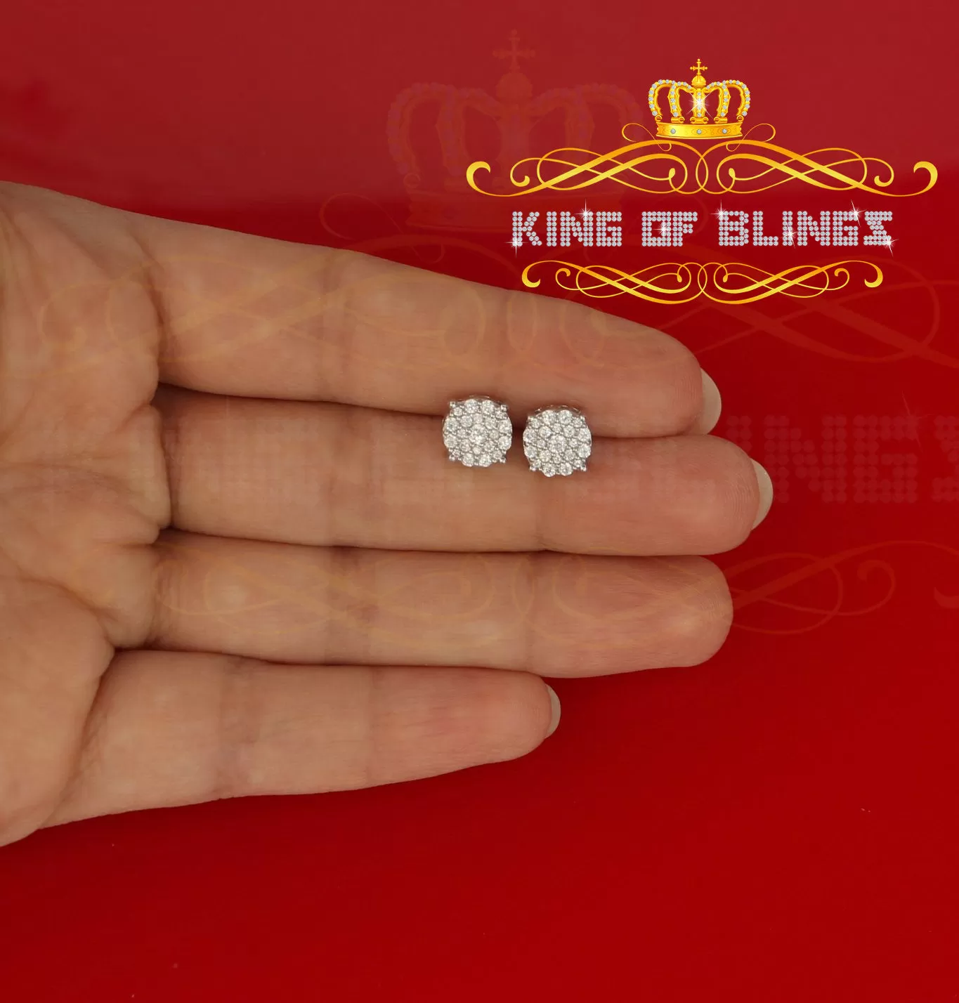 King of Blings- Aretes Para Hombre 925 White Silver Women's 0.66ct Cubic Zirconia Round Earrings