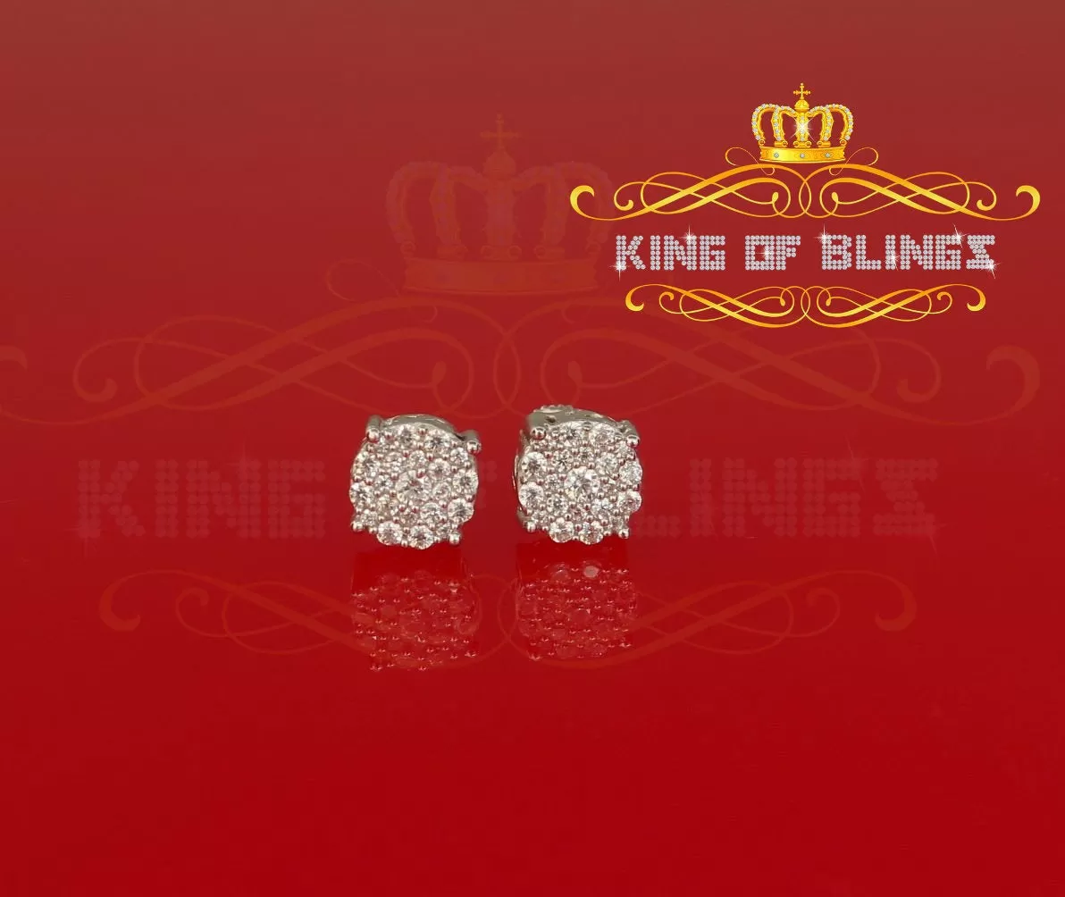 King of Blings- Aretes Para Hombre 925 White Silver Women's 0.66ct Cubic Zirconia Round Earrings