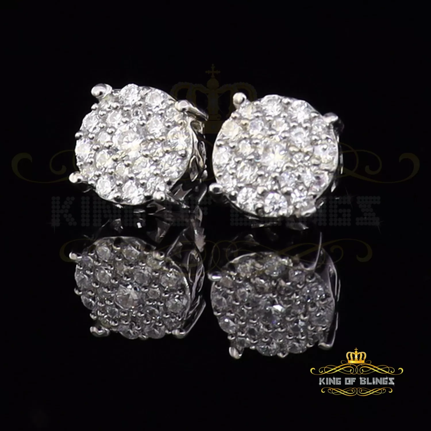 King of Blings- Aretes Para Hombre 925 White Silver Women's 0.66ct Cubic Zirconia Round Earrings