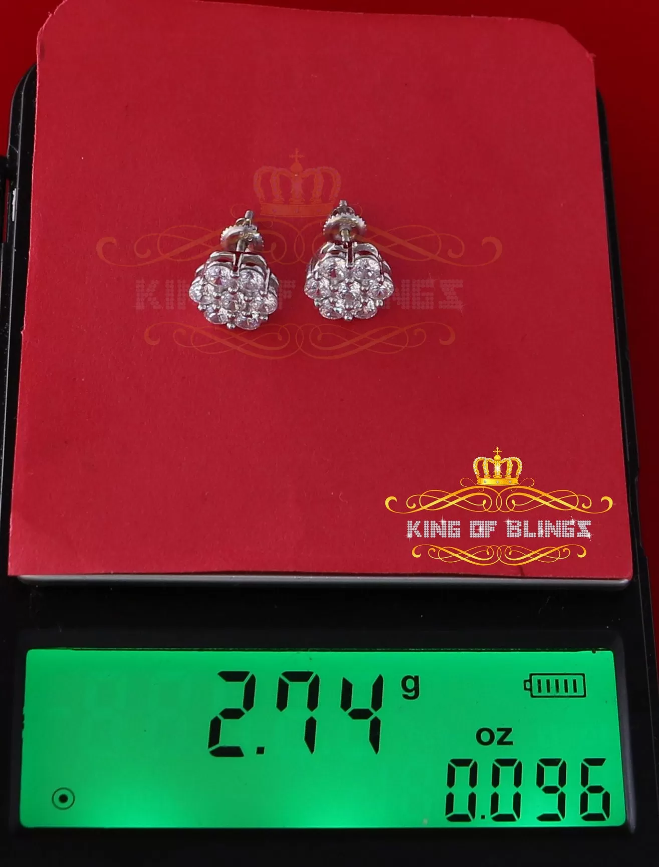 King of Blings- Cubic Zirconia 925 White 2.66ct Sterling Silver Women's Hip Hop Floral Earrings