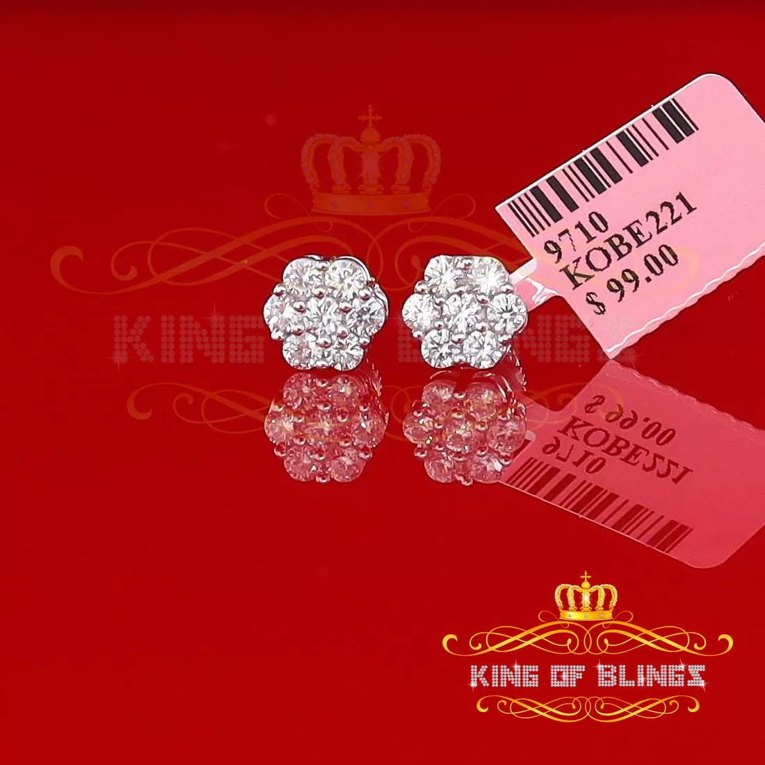 King of Blings- White 925 Sterling 1.96ct Cubic Zirconia Silver Women's Hip Hop Floral Earrings