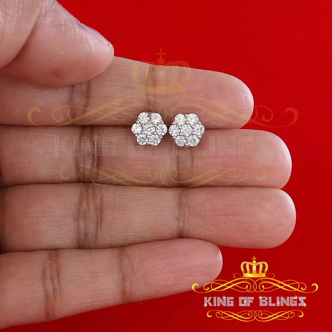 King of Blings- White 925 Sterling 1.96ct Cubic Zirconia Silver Women's Hip Hop Floral Earrings