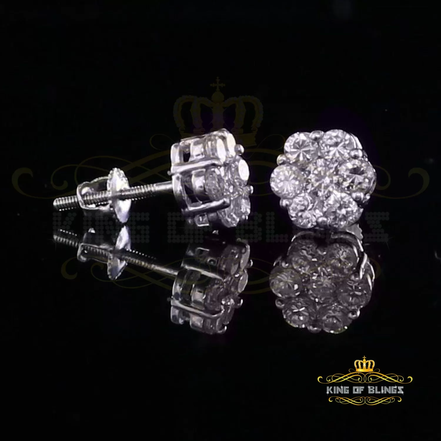 King of Blings- White 925 Sterling 1.96ct Cubic Zirconia Silver Women's Hip Hop Floral Earrings