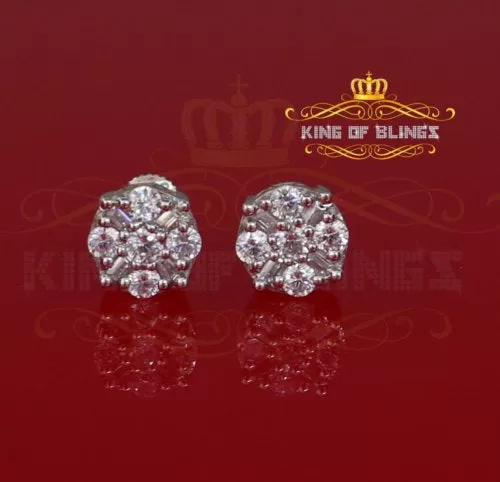 King of Blings- White 925 Sterling Silver 1.96ct Cubic Zirconia for Ladies Hip Hop Round Earring