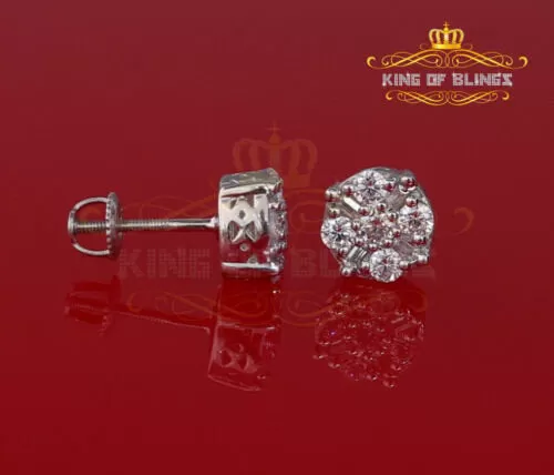 King of Blings- White 925 Sterling Silver 1.96ct Cubic Zirconia for Ladies Hip Hop Round Earring