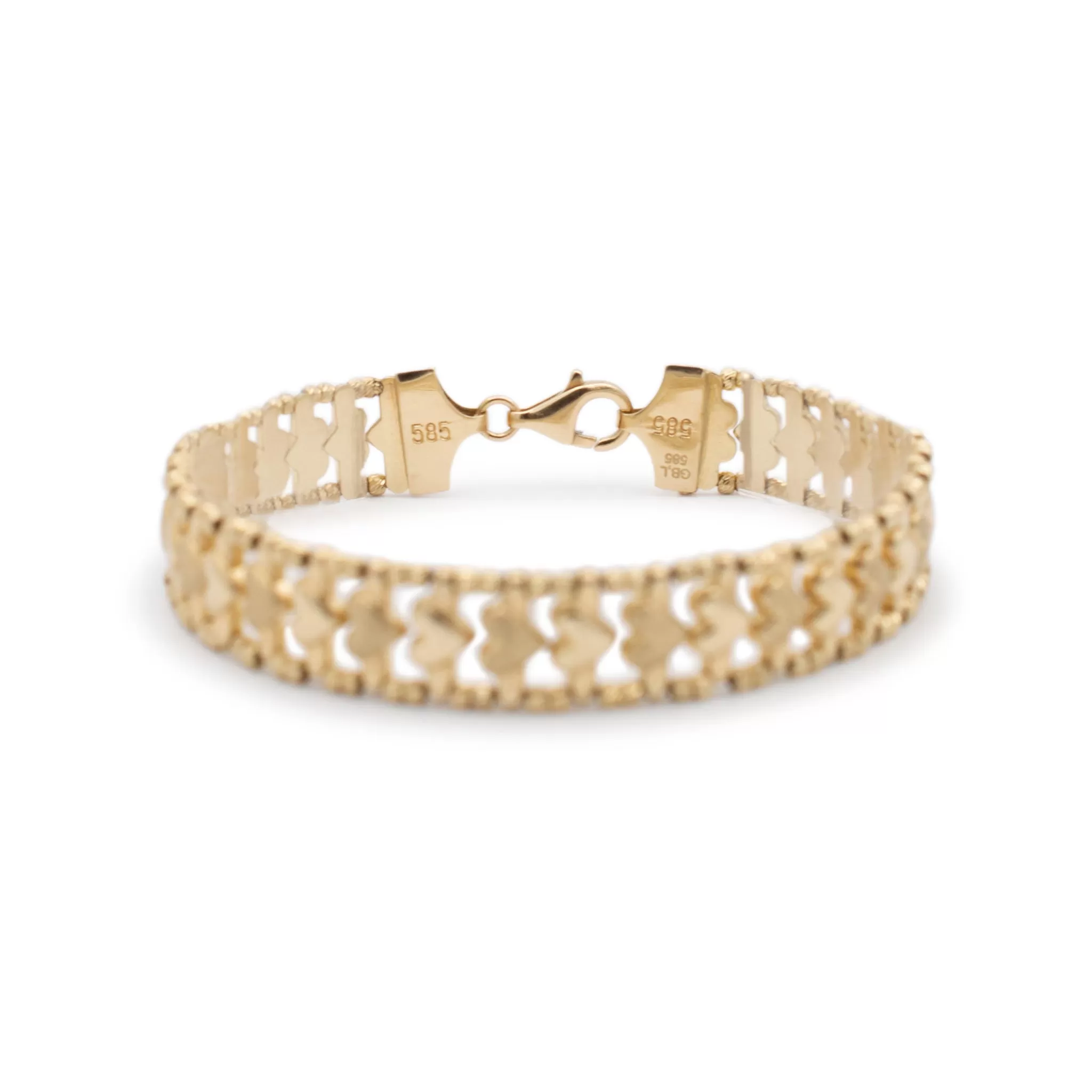 Ladies 14K Yellow Gold Heart Link Bracelet