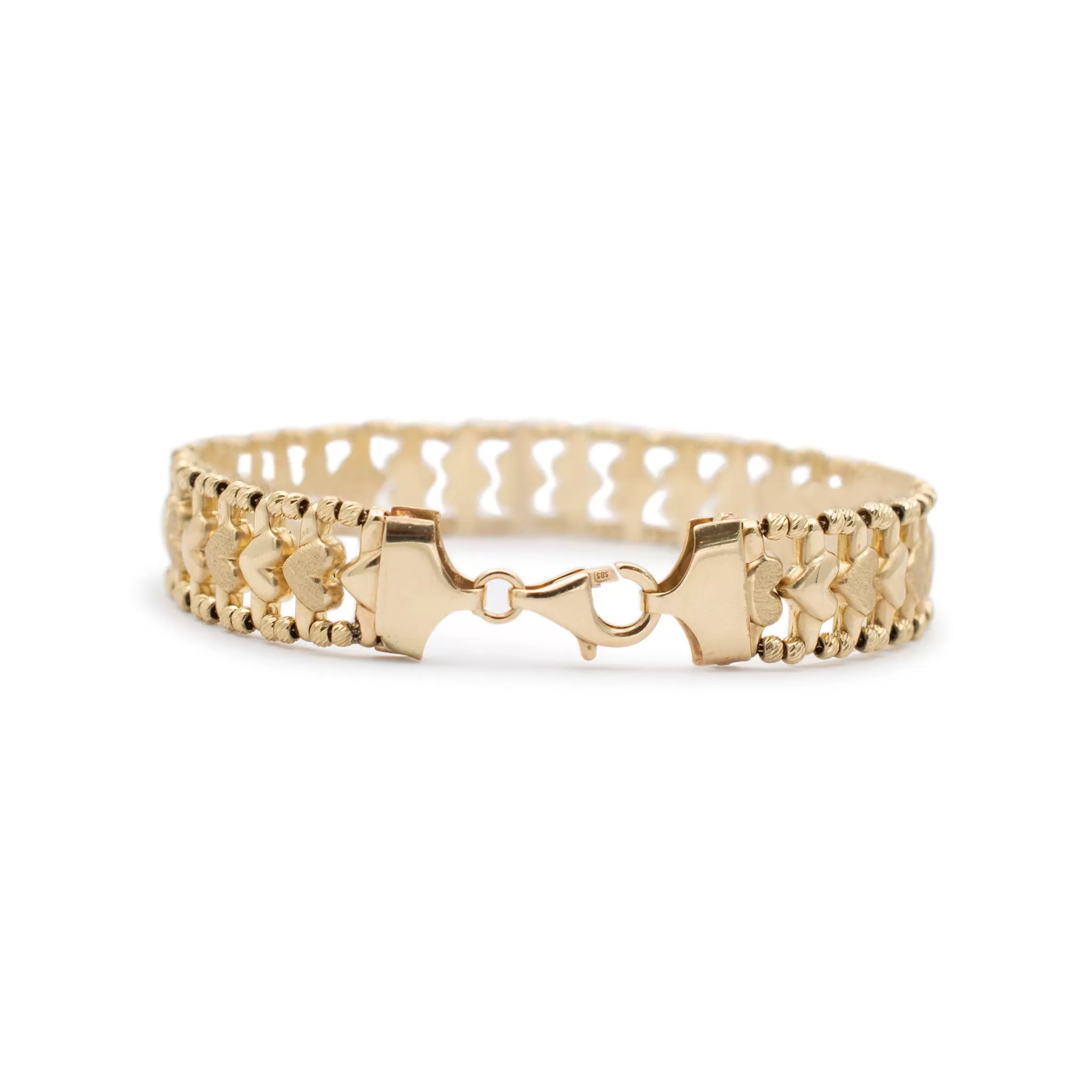 Ladies 14K Yellow Gold Heart Link Bracelet