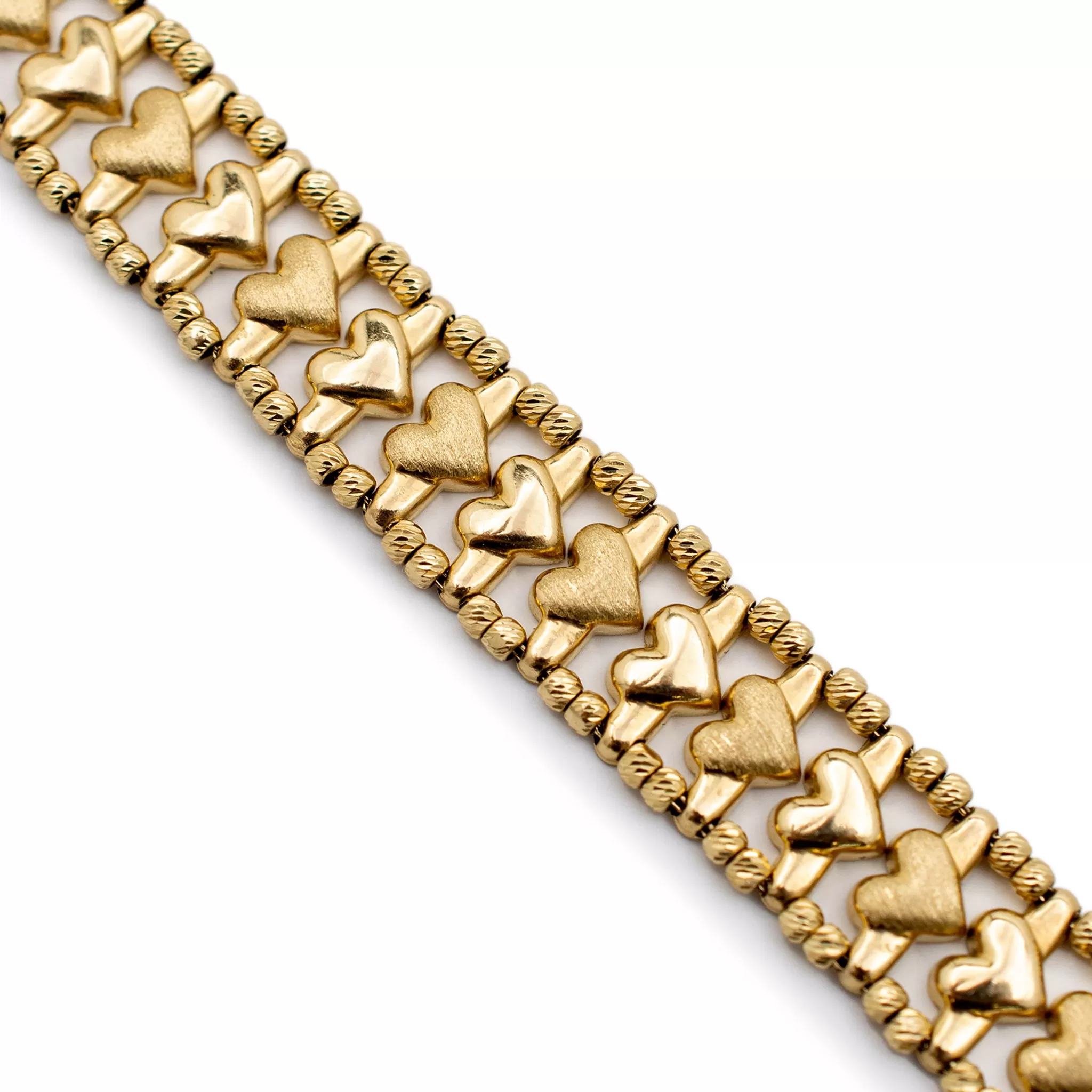 Ladies 14K Yellow Gold Heart Link Bracelet