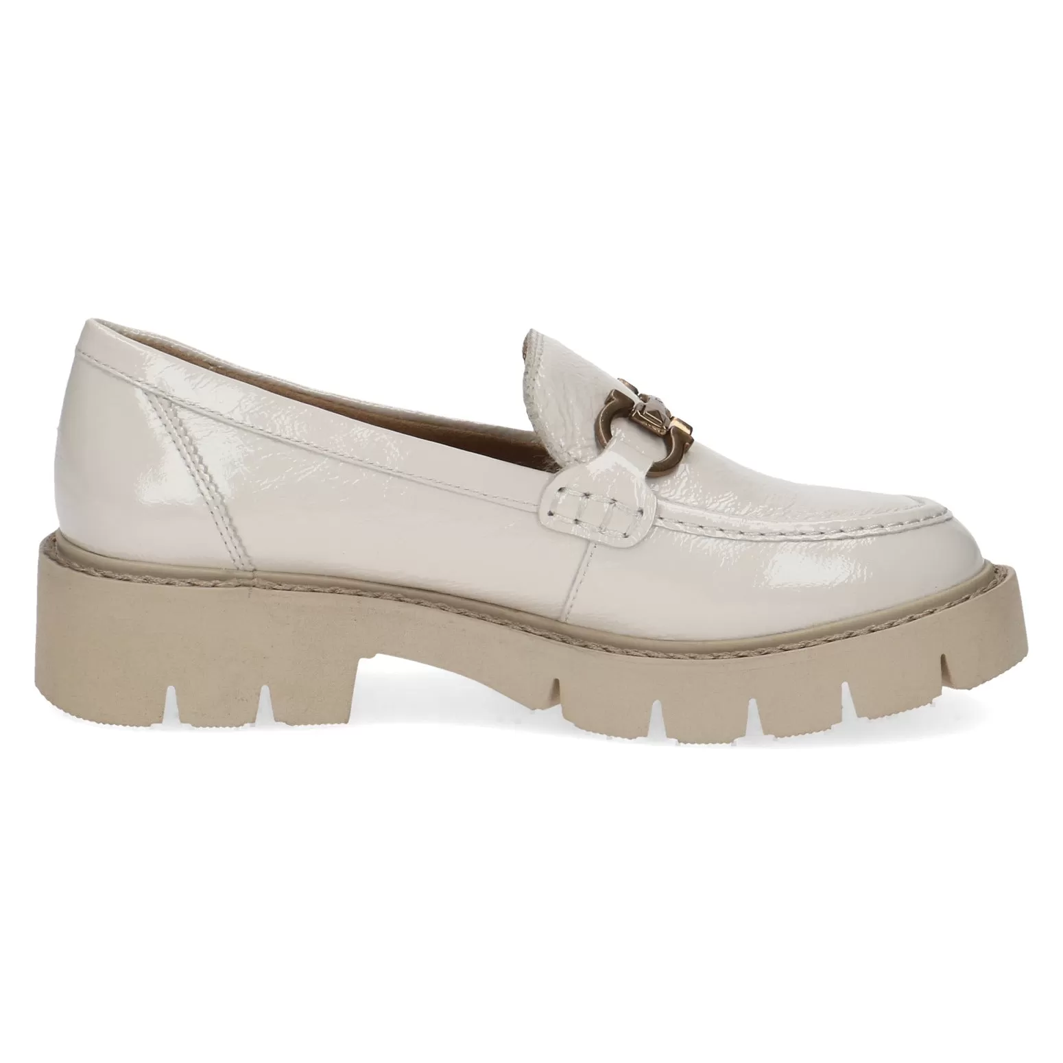 Ladies Caprice Chunky Loafer Cream Patent Leather Slip On 24708 141