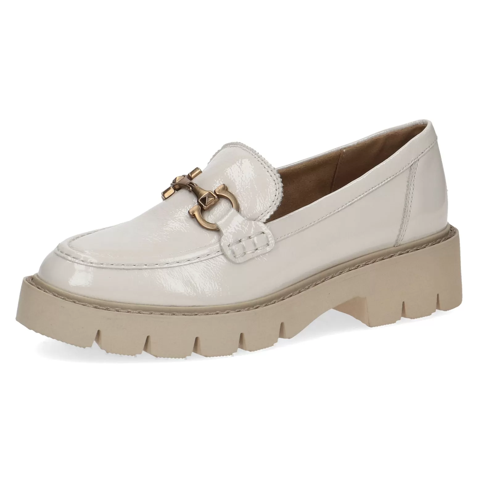 Ladies Caprice Chunky Loafer Cream Patent Leather Slip On 24708 141