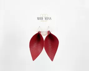 Leather Petal Earring Dark Red