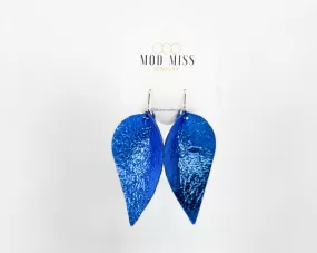 Leather Petal Earring Metallic Royal Blue