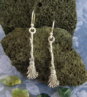 Little Witch's Broom Besom Drop Earrings, Handmade