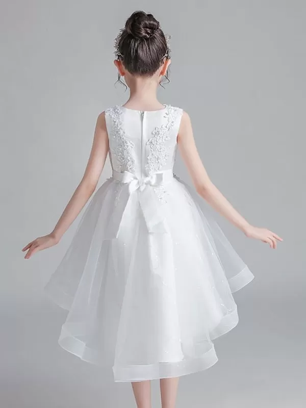 Lovely Pink Lace Tulle Flower Girl Dresses Jewel Neck Sleeveless Embroidered Kids Party Dresses