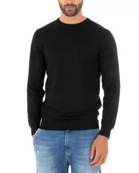 Maglioncino Uomo Casual Maglia Girocollo Tinta Unita Basic Nero GIOSAL-M2508A