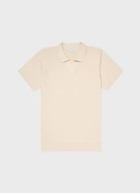 Men's Open Textured Polo Shirt in Ecru