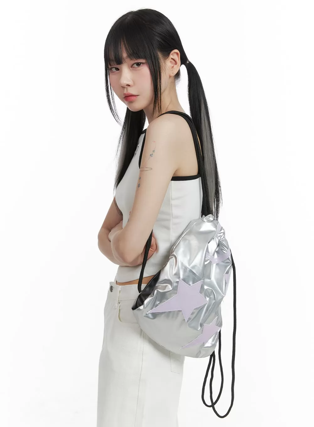 Metallic Star Drawstring Backpack OM426