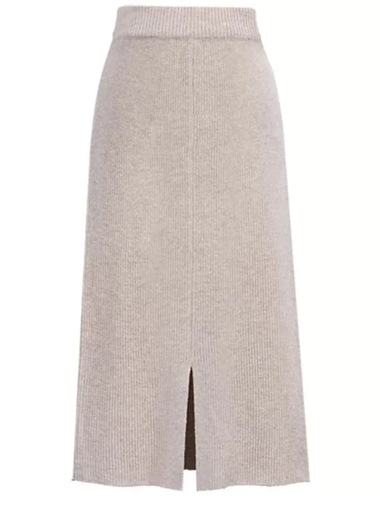 Midi Split Design Knitting Woolen Pencil Skirt