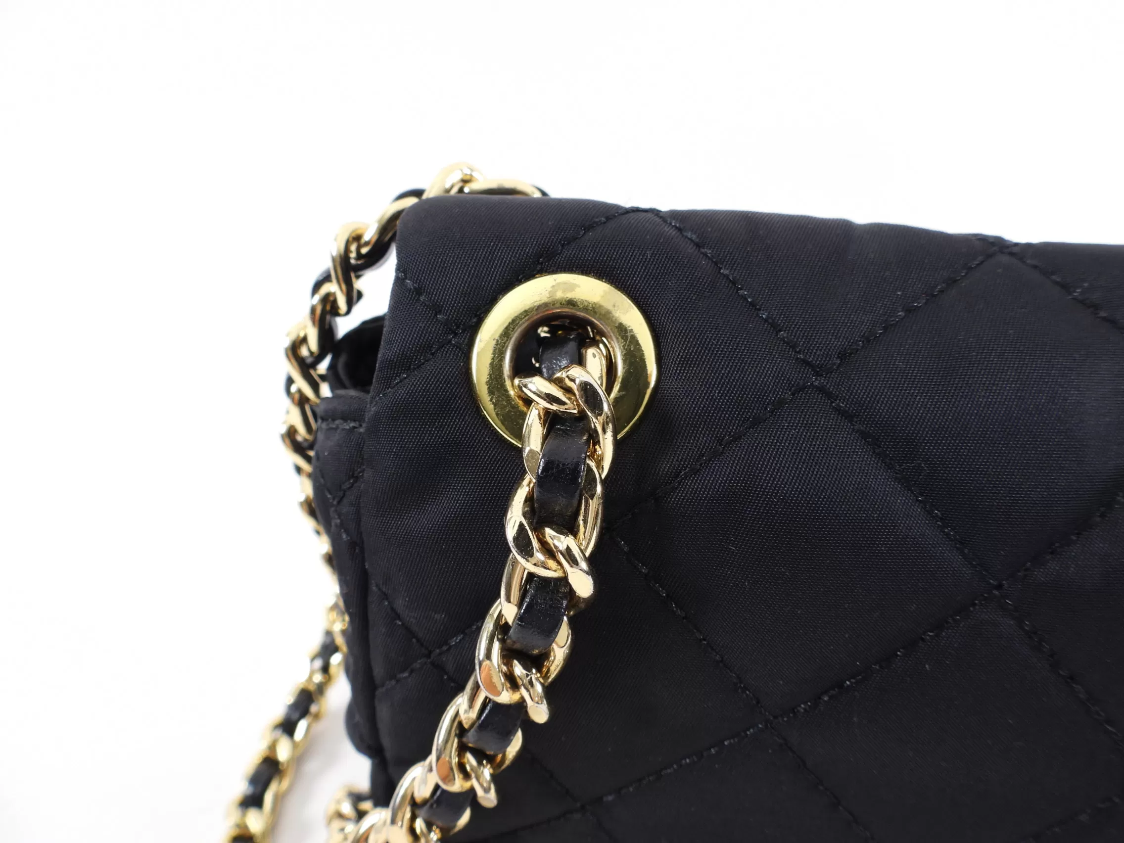 Moschino Black Nylon Logo Stud Chain Flap Bag