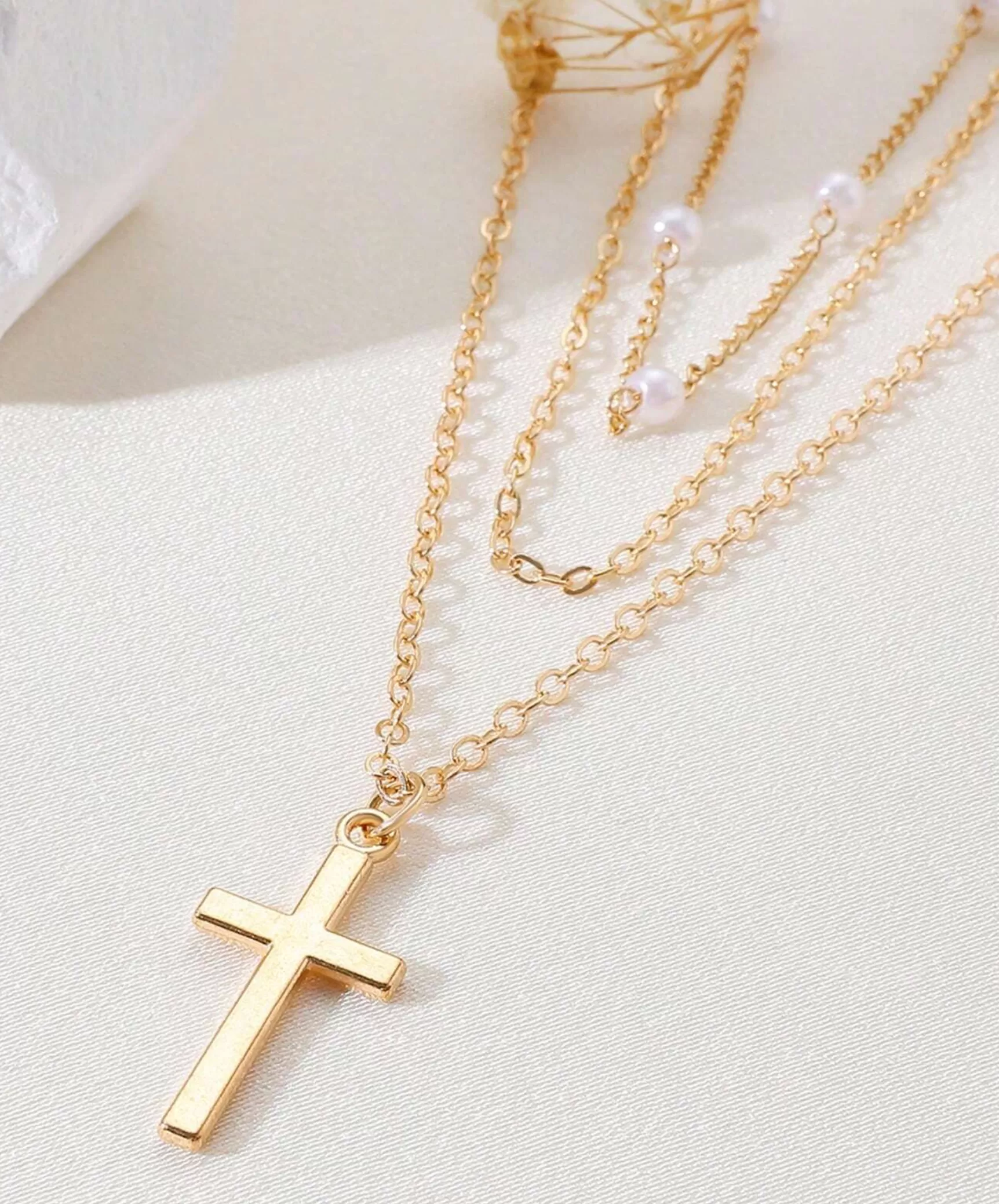 Multi Layered Gold Necklace With cross