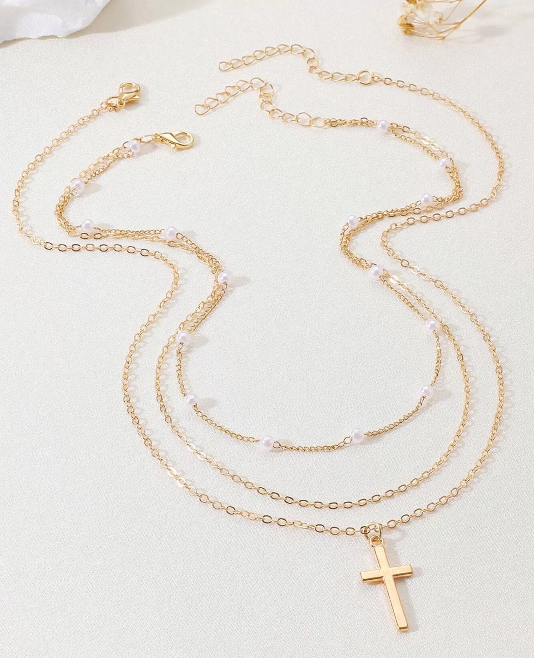 Multi Layered Gold Necklace With cross