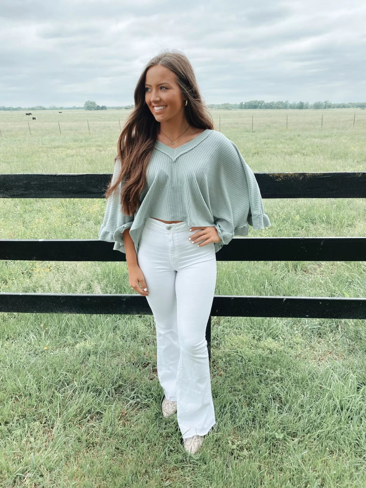 Olivia May White Cello Chic Bell Bottoms