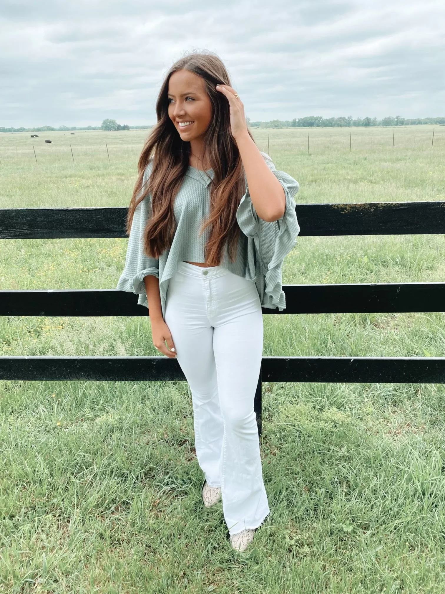 Olivia May White Cello Chic Bell Bottoms