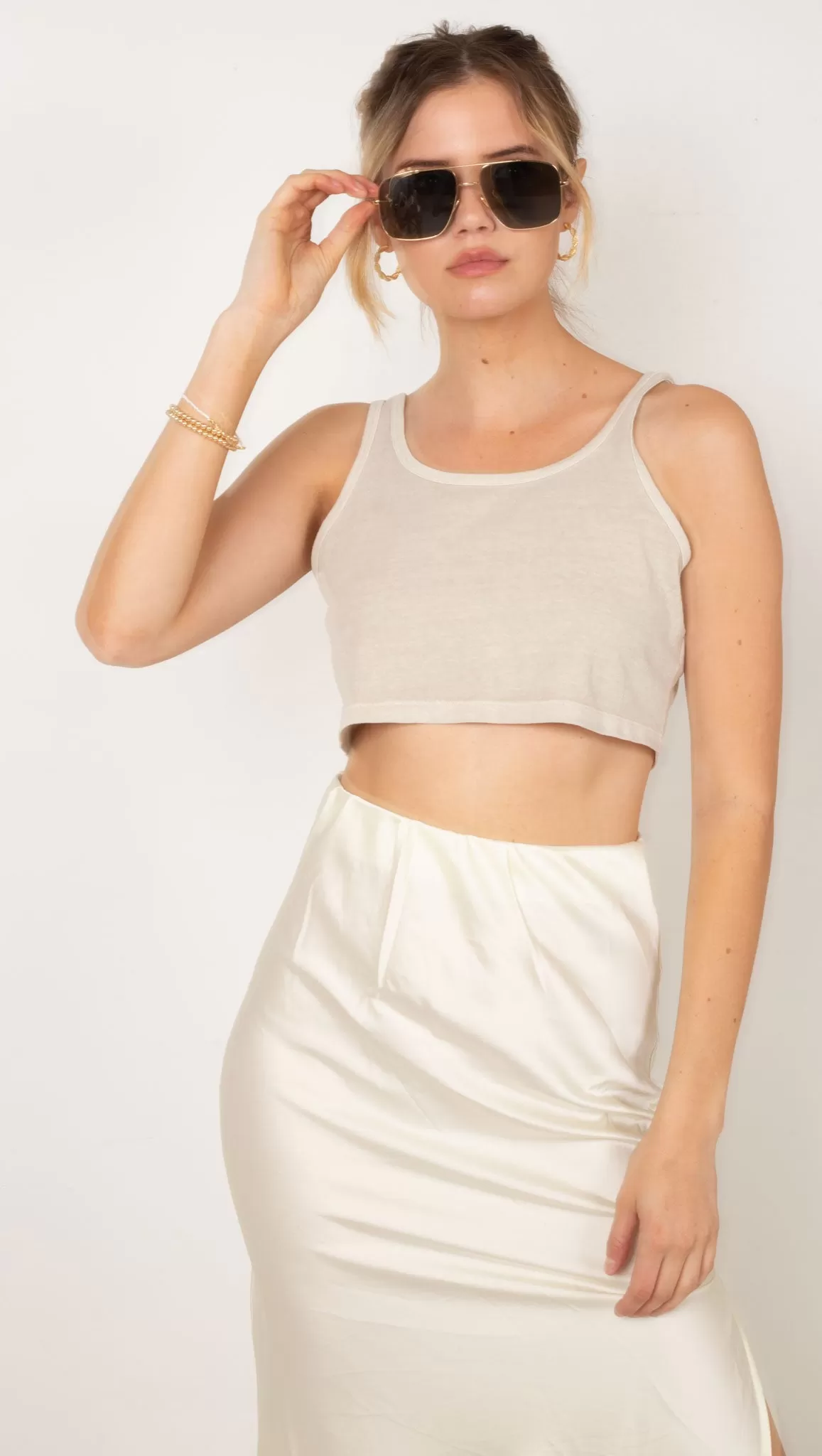 Oversized Crop Tank - Khaki