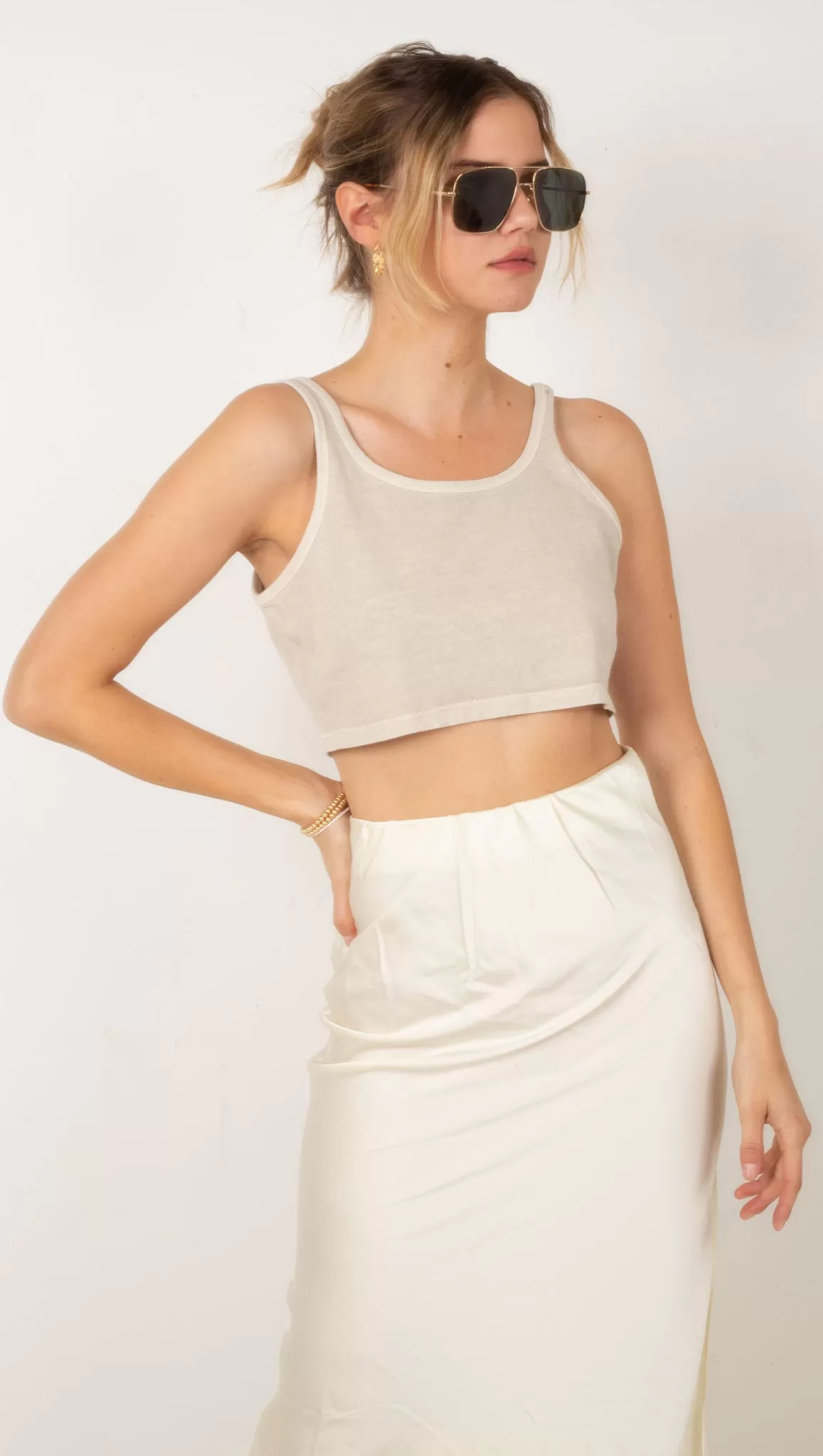 Oversized Crop Tank - Khaki