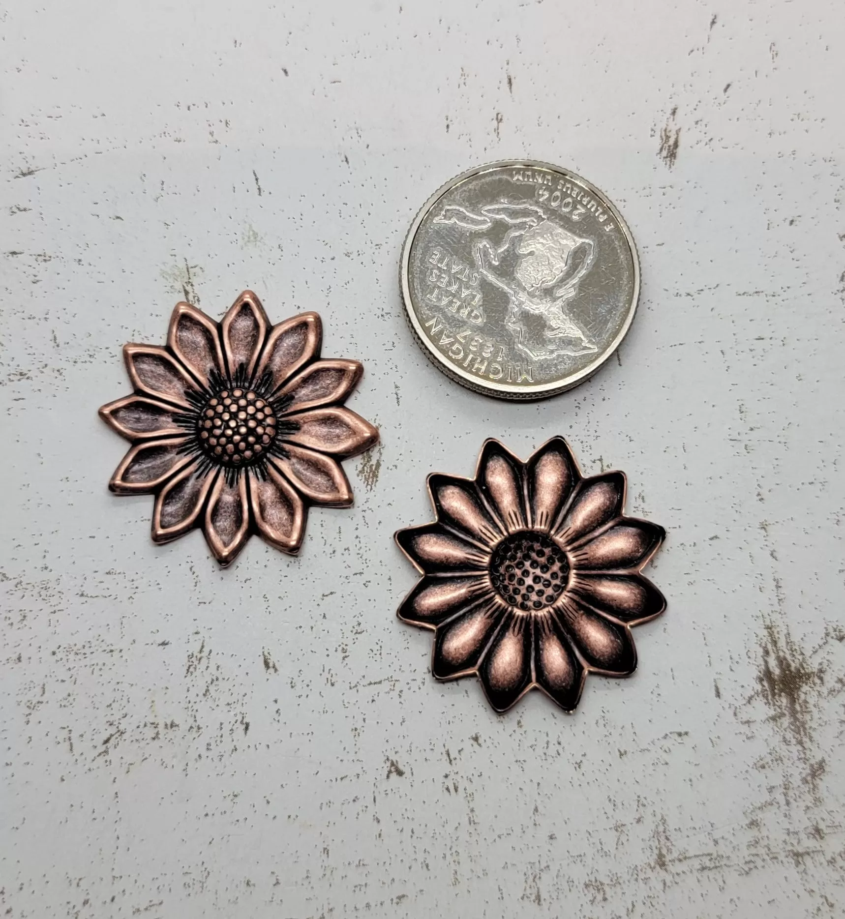 Oxidized Copper Sunflower Stampings x 2 - 8701COS