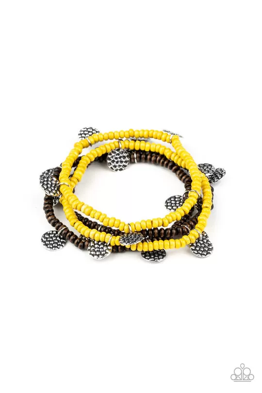 Paparazzi Accessories  - WOODn't Count It Drawer 3/1 - Yellow Bracelet