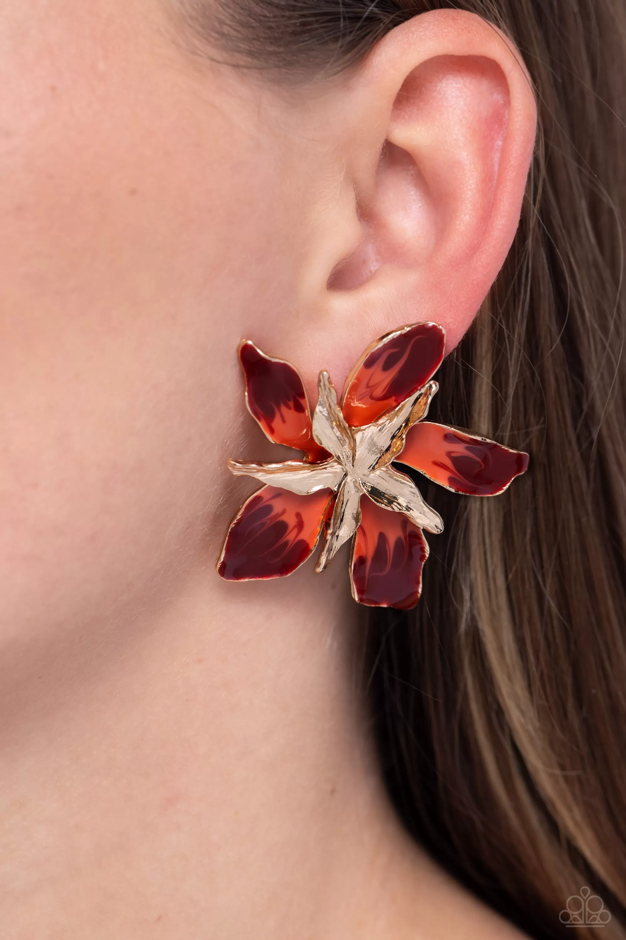 Paparazzi Warped Wallflower Red Post Earrings