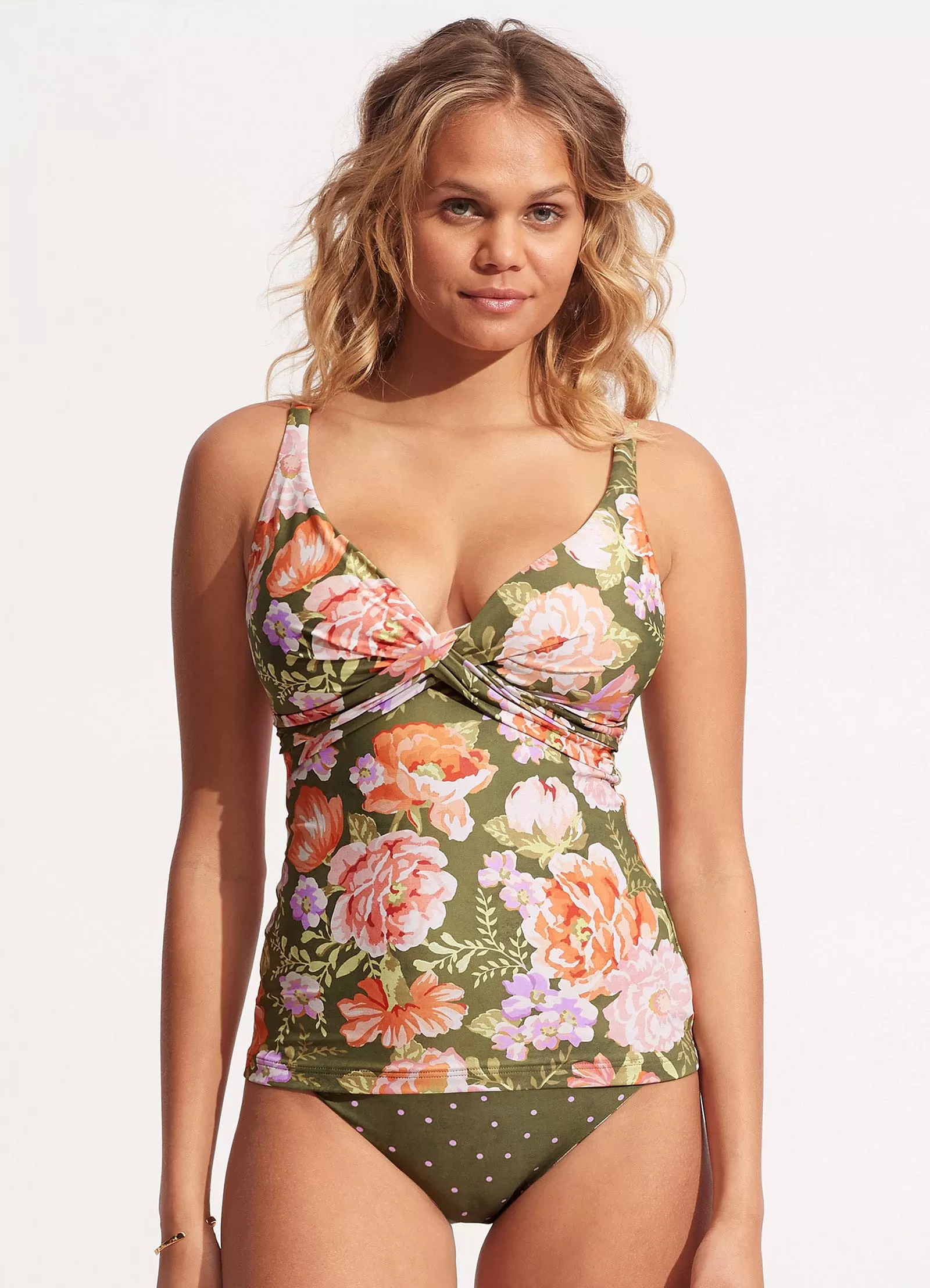 Paradise Garden DD Wrap Front Tankini Top - Avocado