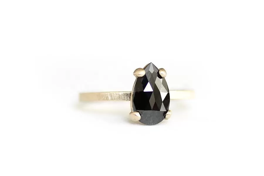 pear black rose cut diamond ring