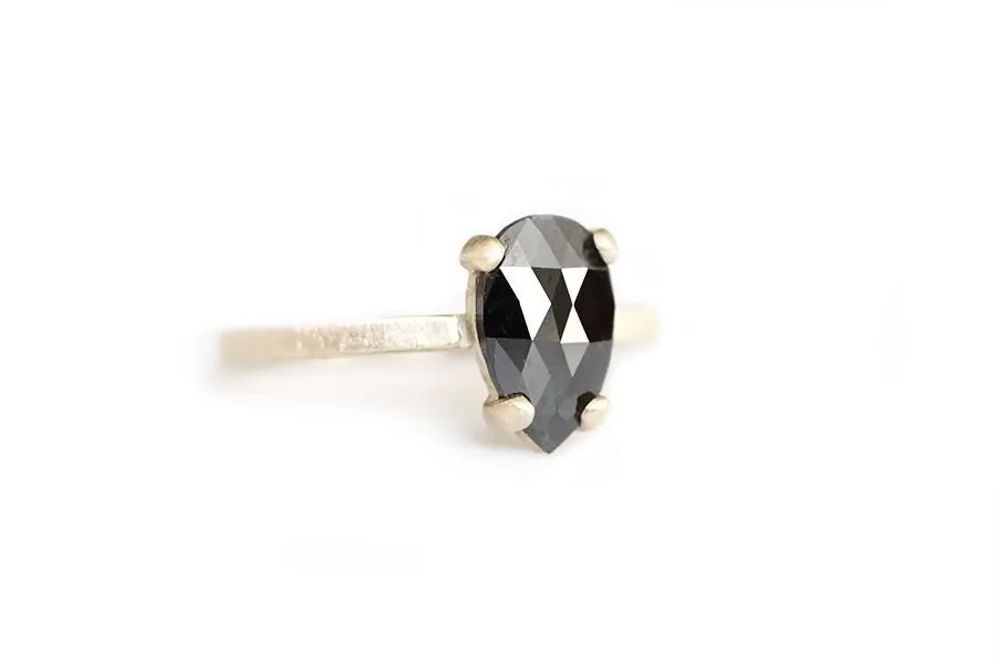 pear black rose cut diamond ring