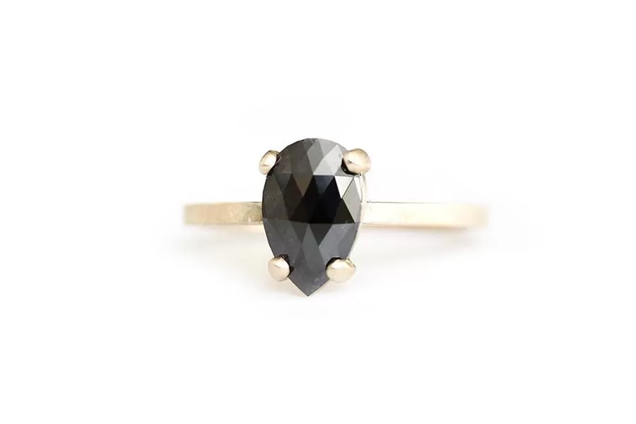 pear black rose cut diamond ring