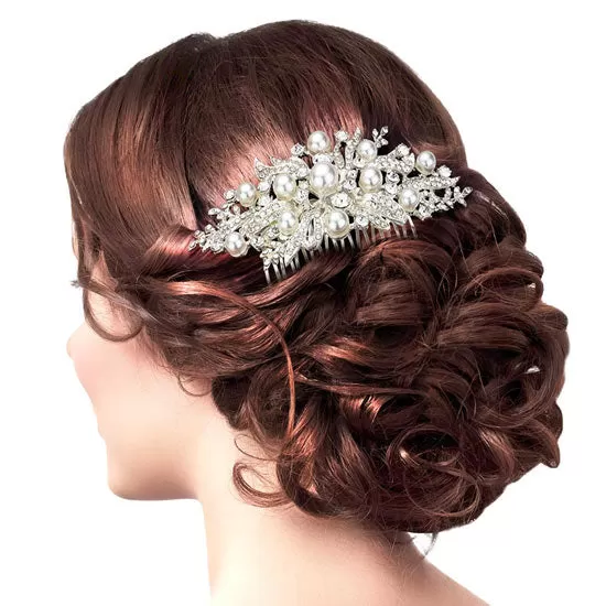 Pearl Stone Embellished Leaf Cluster Hair Comb