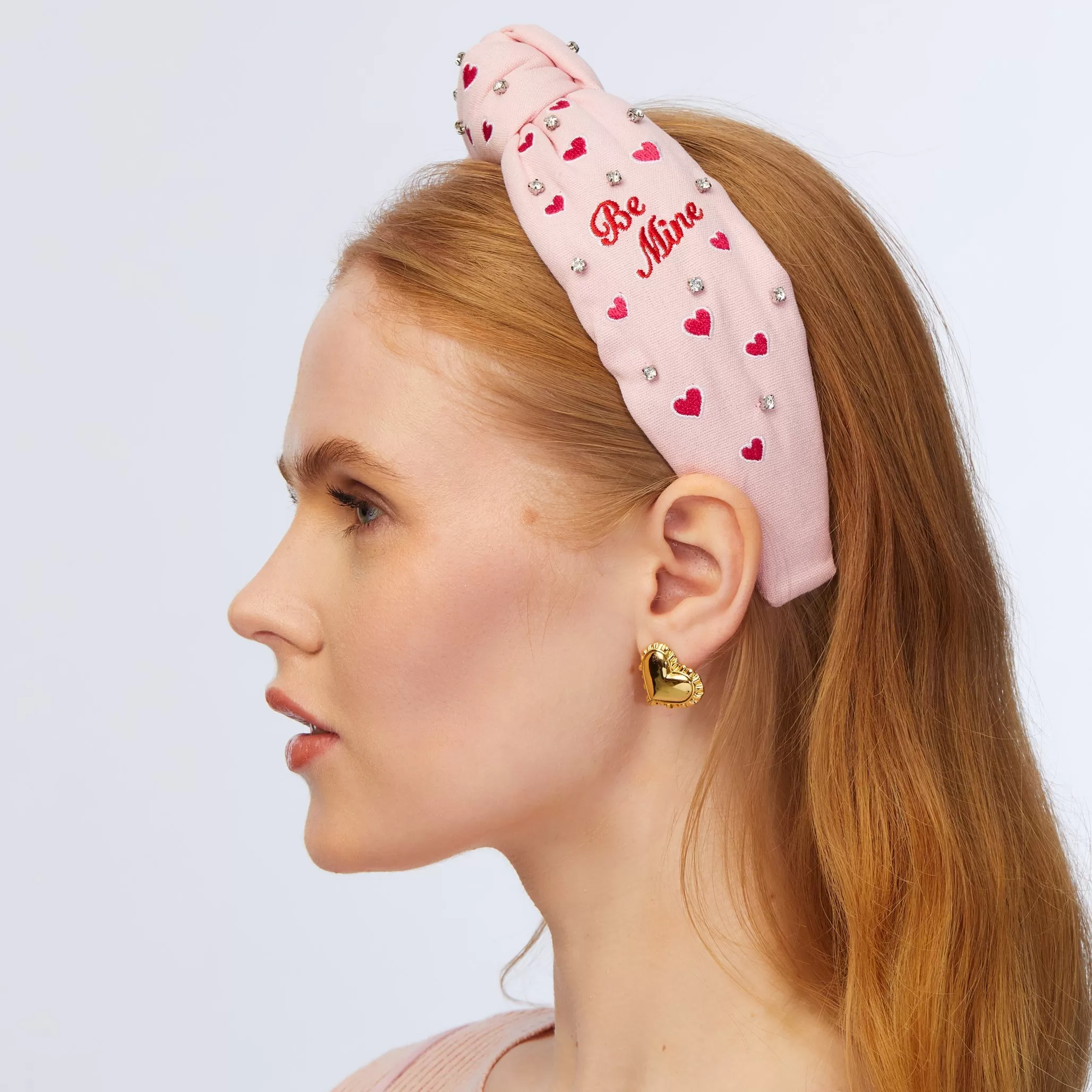 PETAL PINK EMBROIDERED VALENTINES KNOTTED HEADBAND