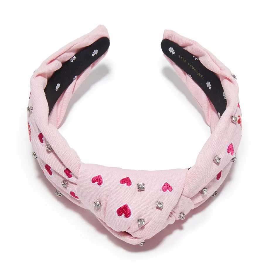 PETAL PINK EMBROIDERED VALENTINES KNOTTED HEADBAND