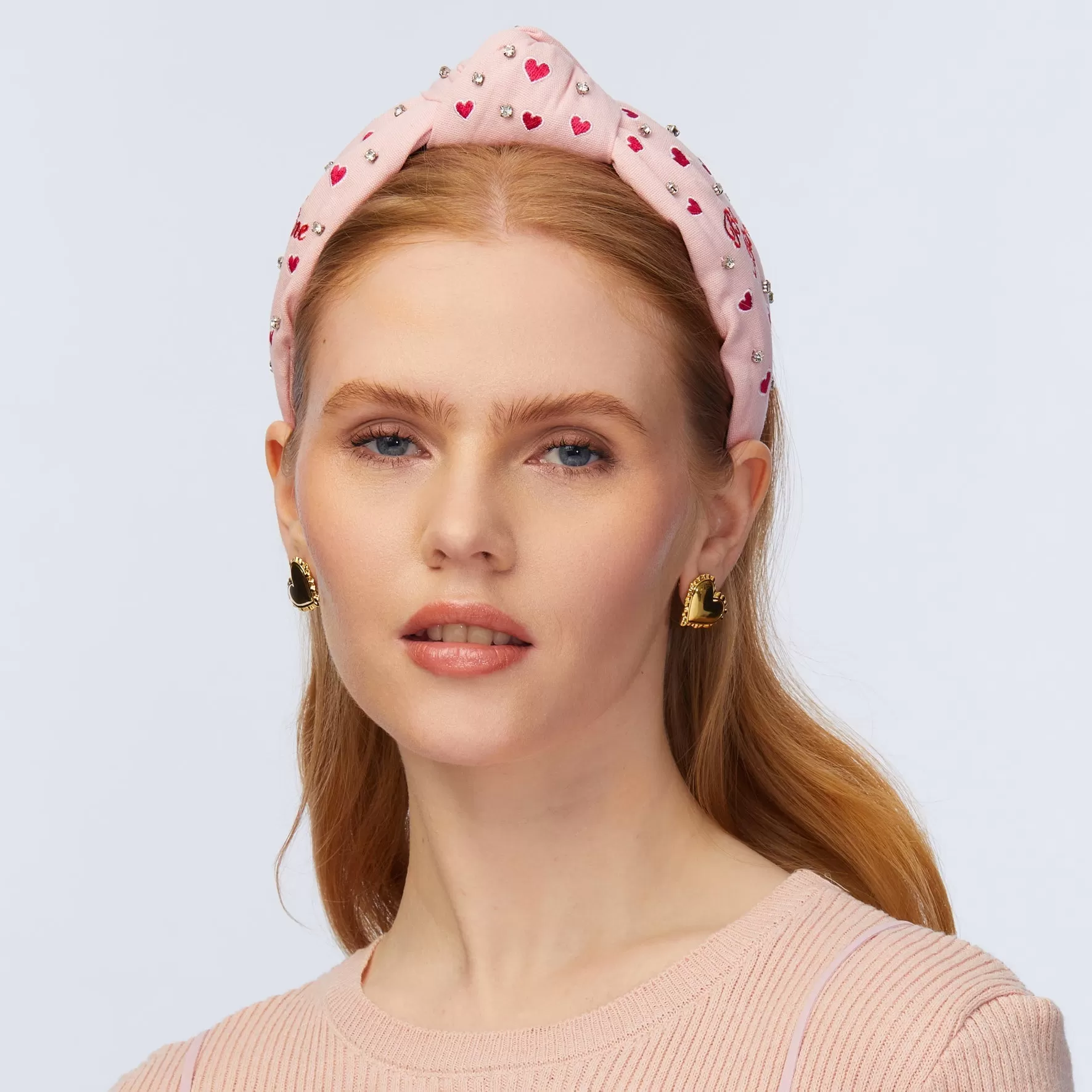 PETAL PINK EMBROIDERED VALENTINES KNOTTED HEADBAND