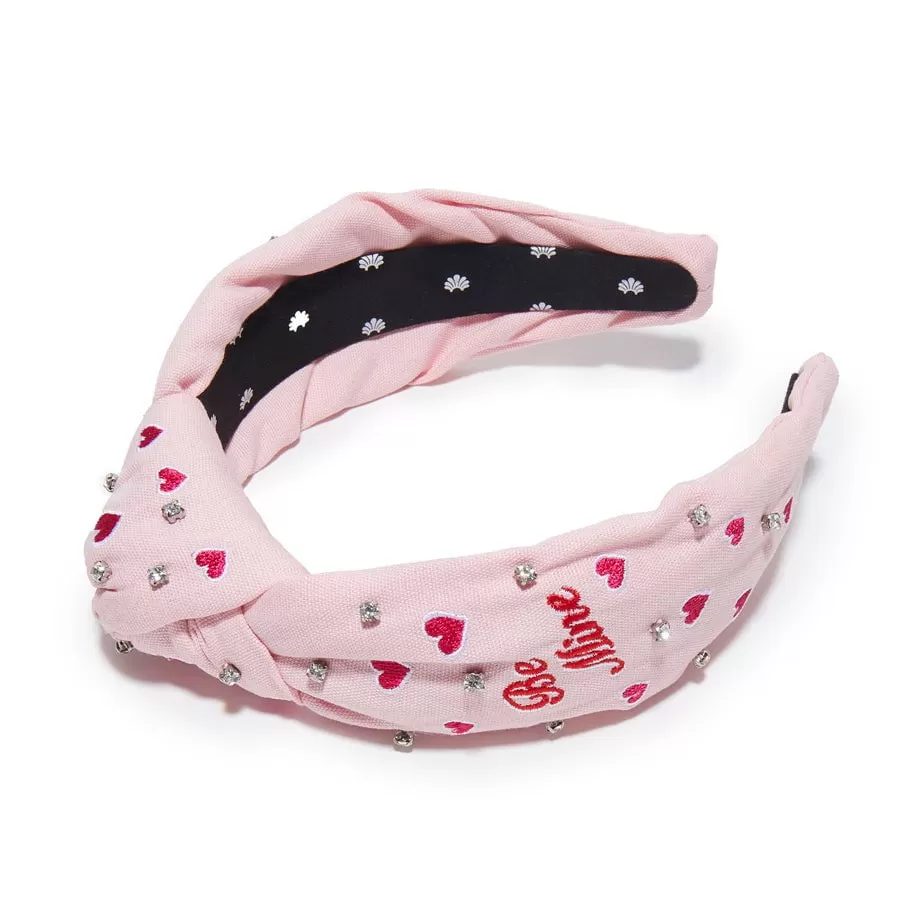 PETAL PINK EMBROIDERED VALENTINES KNOTTED HEADBAND