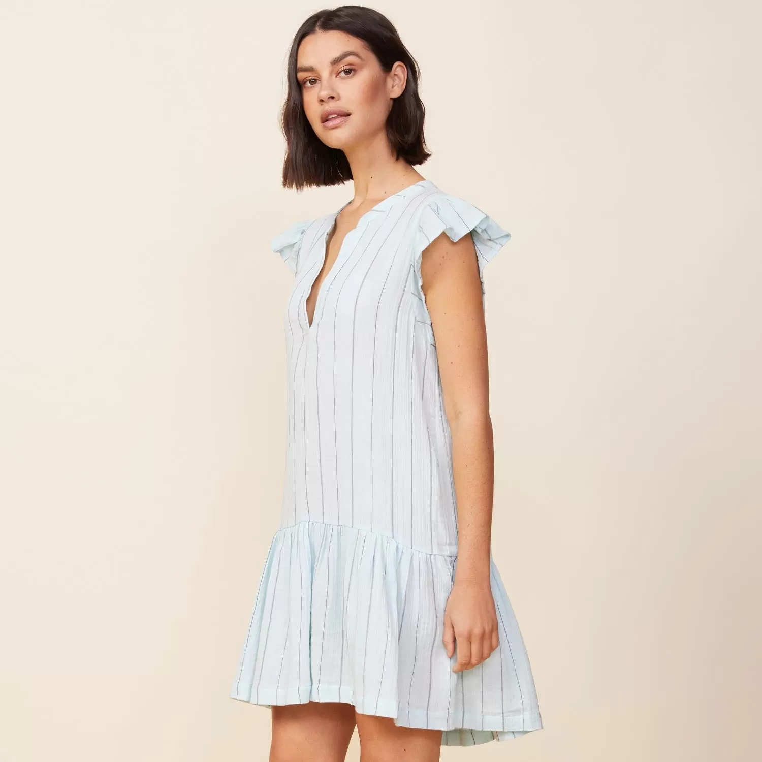 Pinstripe Gauze Easy Ruffle Dress