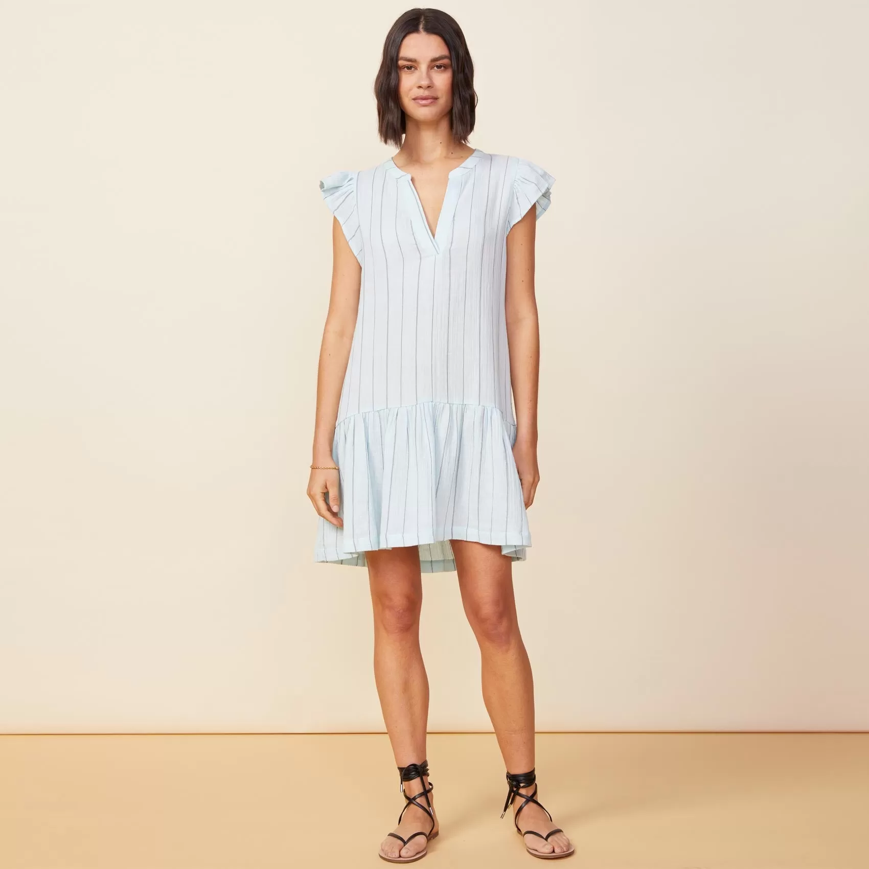 Pinstripe Gauze Easy Ruffle Dress