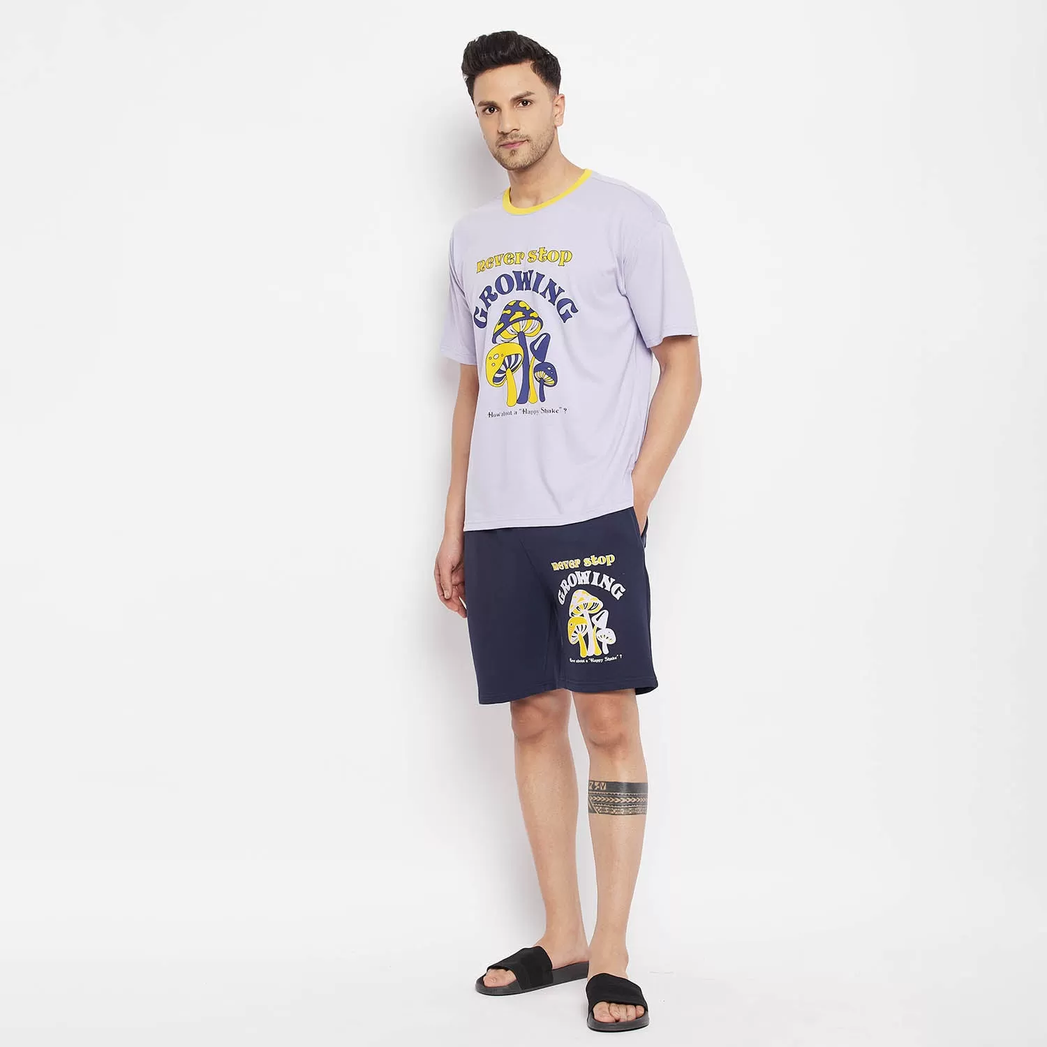 Plum Grow Graphic Oversized Tee & Navy Shorts Clothing Set