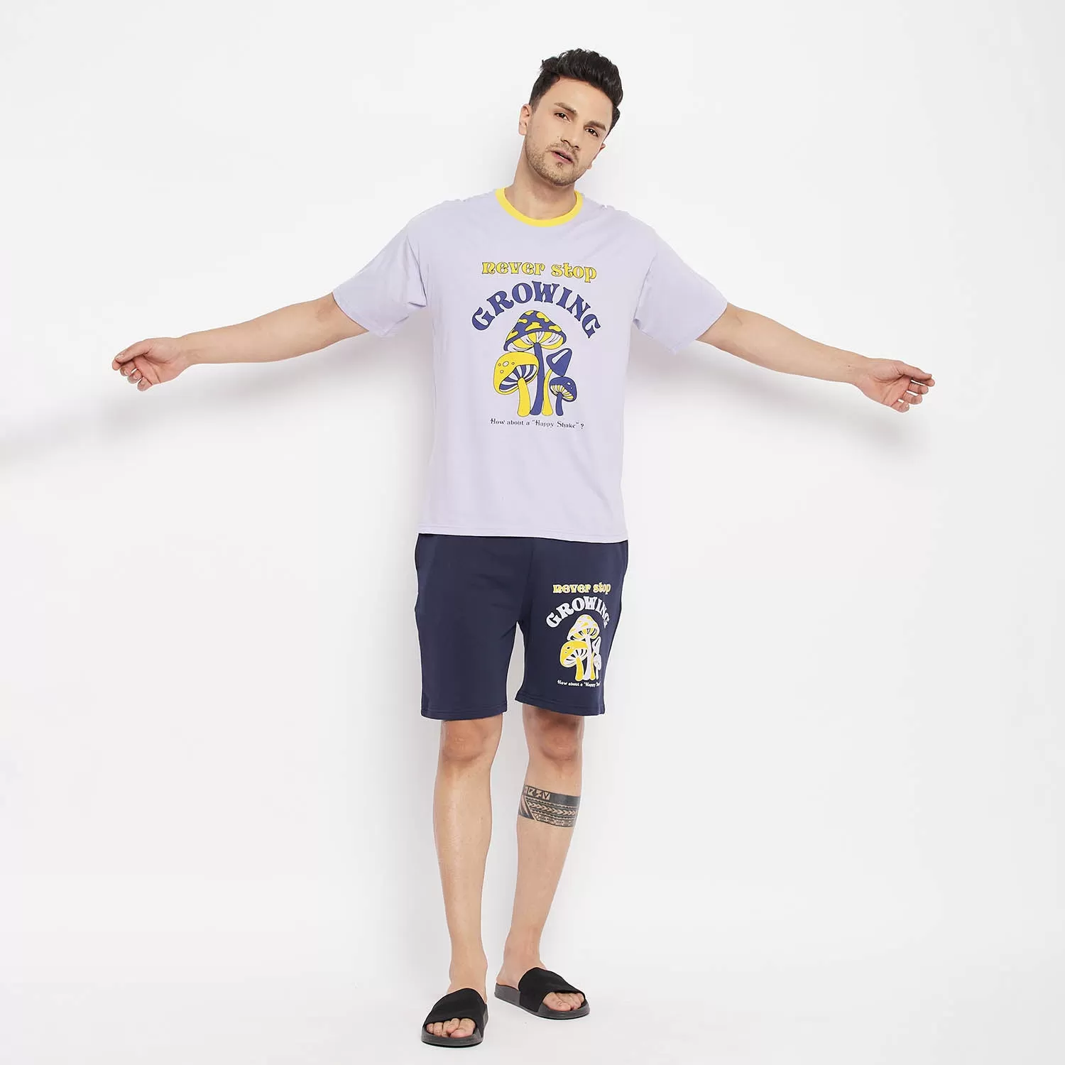 Plum Grow Graphic Oversized Tee & Navy Shorts Clothing Set