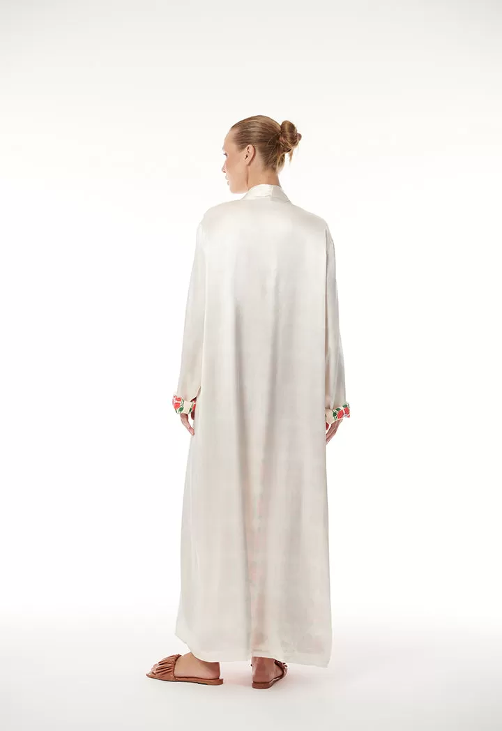 Printed Lining Solid Outer Maxi Open Abaya