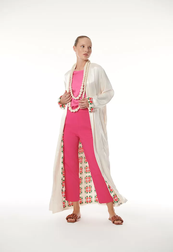 Printed Lining Solid Outer Maxi Open Abaya