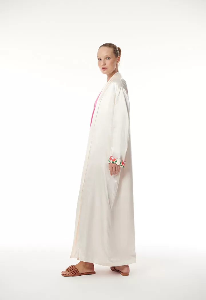 Printed Lining Solid Outer Maxi Open Abaya