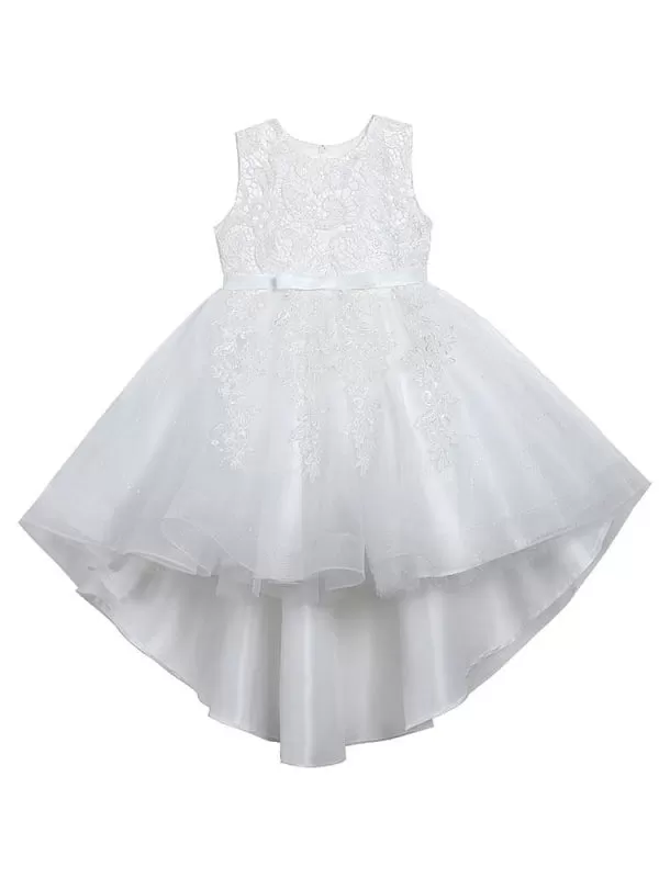 Red Floral Lace A-line Flower Girl Dresses Hi-Lo Jewel Neck Kids Social Party Dresses