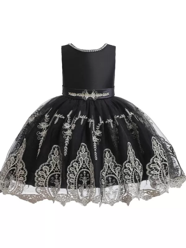 Red Short Sleeves Bows Kids Social Party Dresses Jewel Neck Flower Girl Dresses